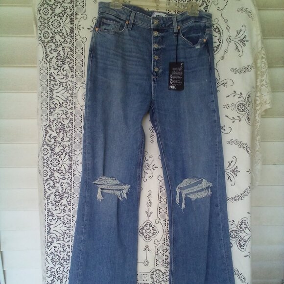 Paige Leenah Wide Leg Exposed Button Fly Jeans in Magda Destructed Wash 30 NWT - Picture 1 of 7